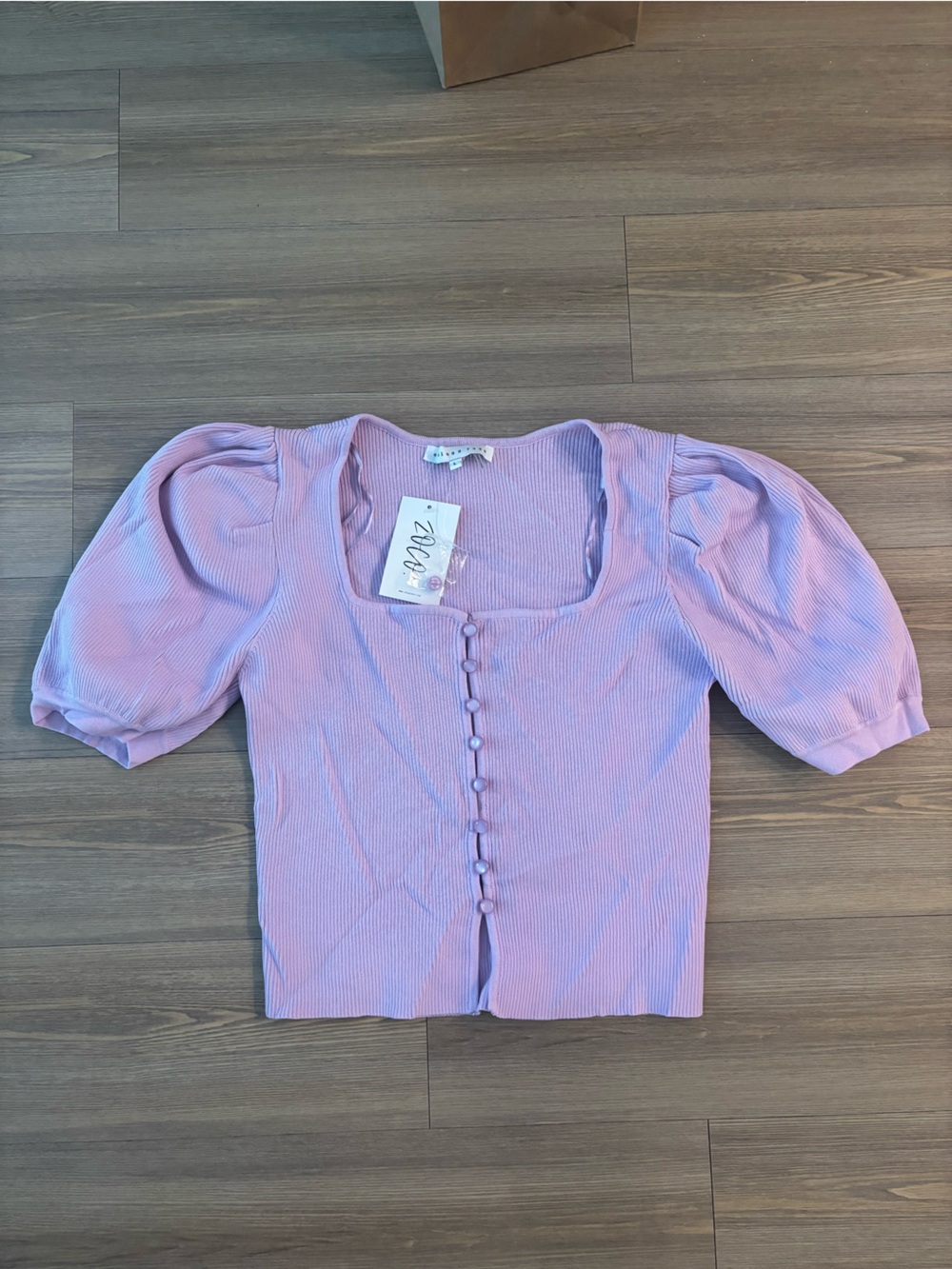 Endless Rose Lilac Puff Sleeve Ribbed Button-Front Top